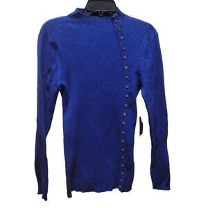 COURT rowe Belle Noel Cobalt Blue Ribbed Button Side Detail Sweater Large